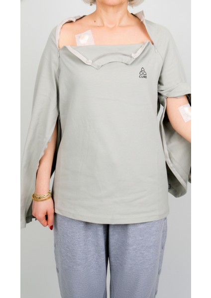Cure Adaptif Kemoterapi Hasta Bakım Kıyafeti Açık Gri