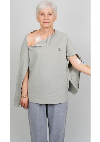 Cure Adaptif Kemoterapi Hasta Bakım Kıyafeti Açık Gri
