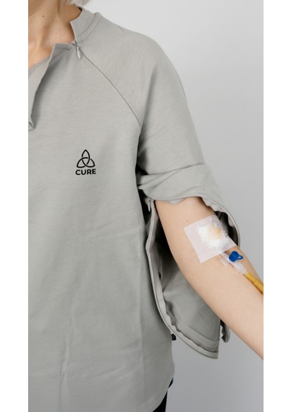 Cure Adaptif Kemoterapi Hasta Bakım Kıyafeti Açık Gri