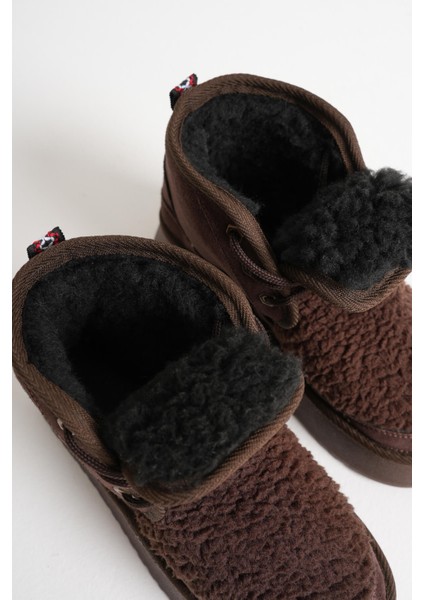 Loana Premium Kadın Kürklü Acı Kahve Kışlık Kalın Taban Spor Bot