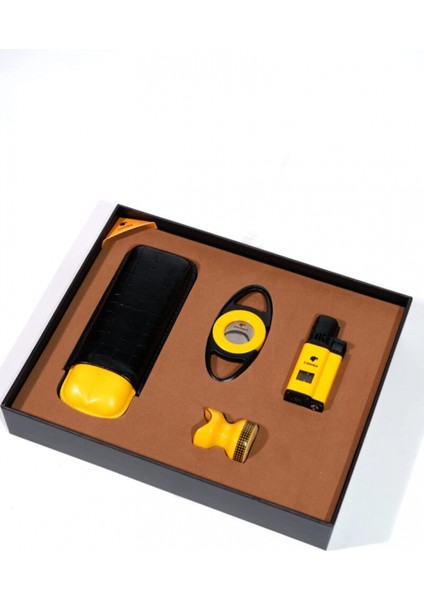 Çakmak Kesici Küllük Sehpa Dörtlü Sarı – Siyah Puro Seti CST0266 fiyatları