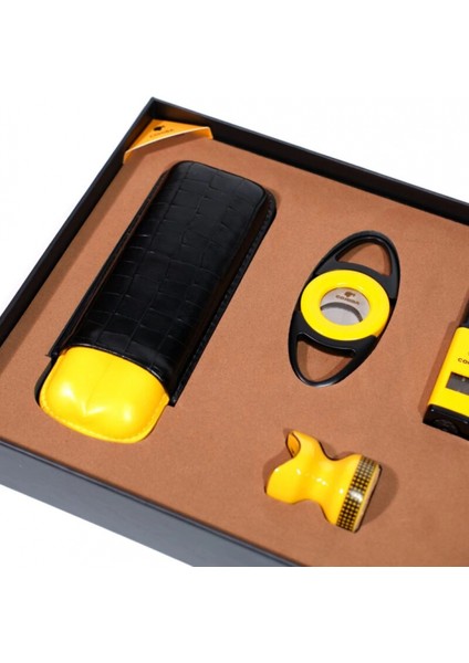 Çakmak Kesici Küllük Sehpa Dörtlü Sarı – Siyah Puro Seti CST0266 modelleri