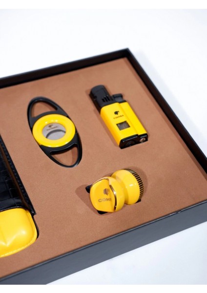 Çakmak Kesici Küllük Sehpa Dörtlü Sarı – Siyah Puro Seti CST0266 fırsatları