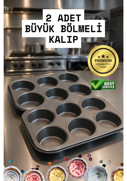 Buğz 2 Adet Cupcake Fırın Kalıbı 6 Büyük Bölmeli Muffin Kek Kalıbı