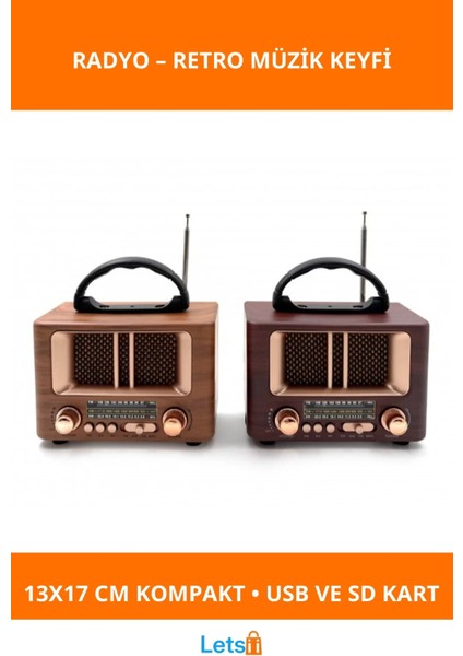 Ahşap Kare Küçük Nostaljik Radyo Retro Tasarım Müzik Aleti