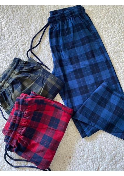 3'lü Paket Renkli Unisex Pijama Altı / Ultra Kalite Ekose Eşofman Altı modelleri