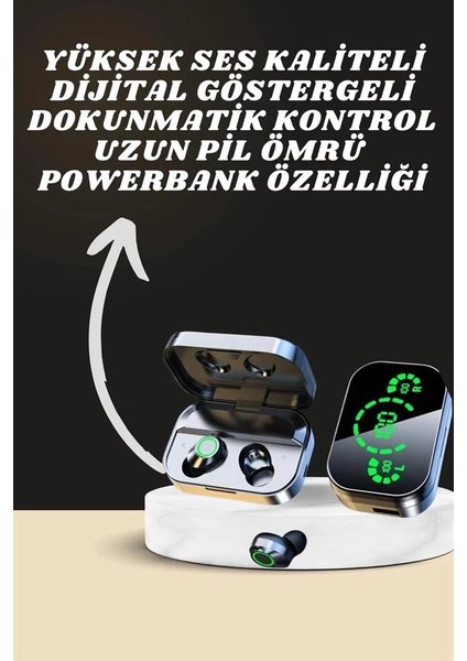Buğz 7 Kordonlu Akıllı Saat ve Aynalı Bluetooth Kulaklık Powerbank Dijital Göstergeli