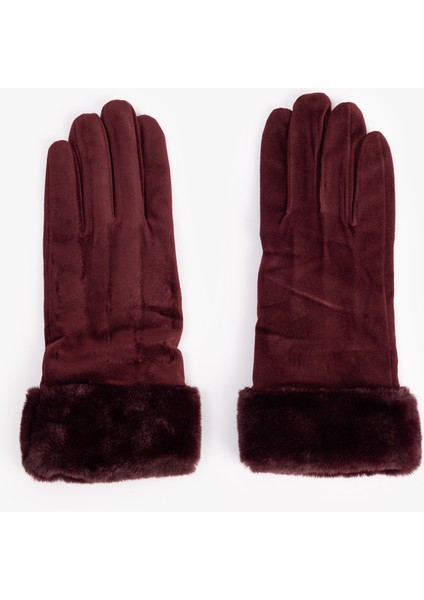 Suni Kürk Detaylı Süet Görünümlü Eldiven