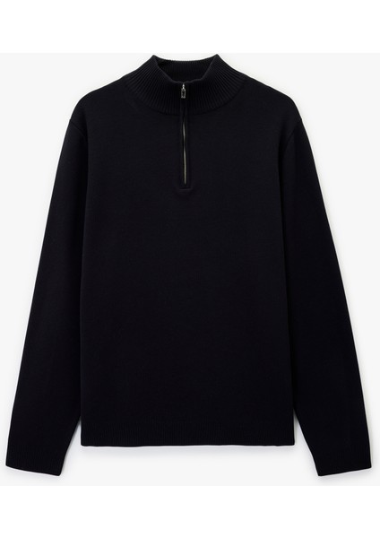 Uzun Kollu Regular Fit Basic Yarım Fermuarlı Triko Kazak