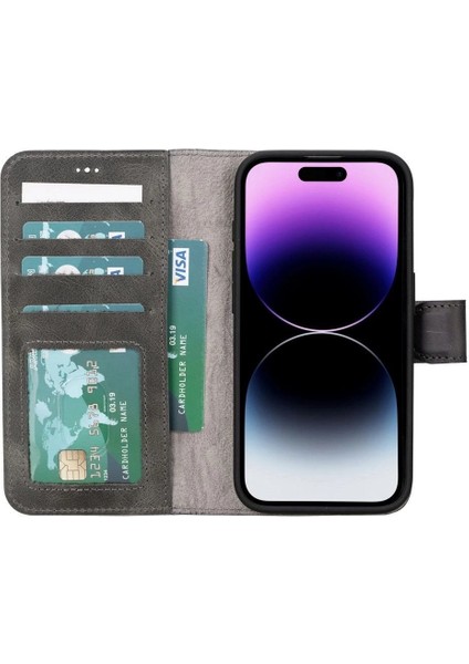 Buğz Apple iPhone 15 Pro Uyumlu Deri Cüzdanlı Kılıf Mwwn VS4EF Gri fiyatları