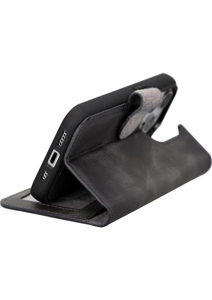 Buğz Apple iPhone 15 Pro Uyumlu Deri Cüzdanlı Kılıf Mwwn VS4EF Gri modelleri