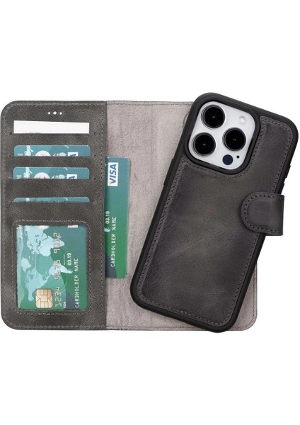 Buğz Apple iPhone 15 Pro Uyumlu Deri Cüzdanlı Kılıf Mwwn VS4EF Gri indirimleri