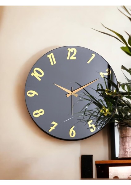 Premium Serisi Aynalı 50 cm Sessiz Akar Duvar Saati Füme