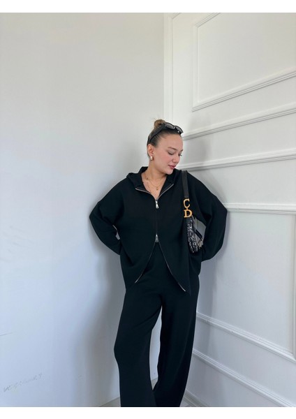 Kadın Fermuarlı Pantolon Triko Takım Siyah fiyatları