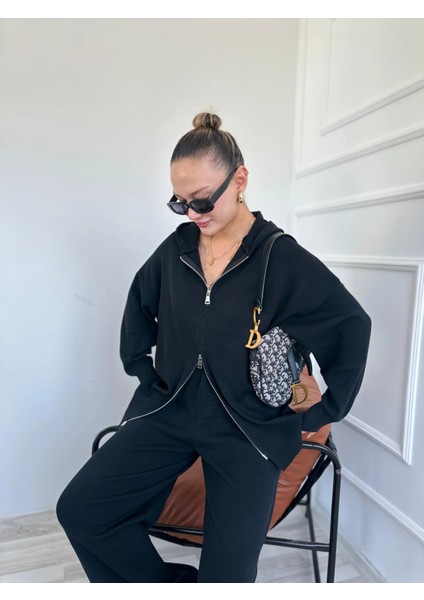 Kadın Fermuarlı Pantolon Triko Takım Siyah fırsatları