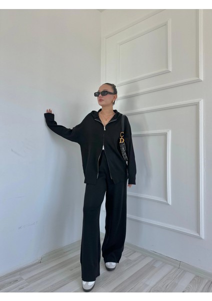 Kadın Fermuarlı Pantolon Triko Takım Siyah indirimleri