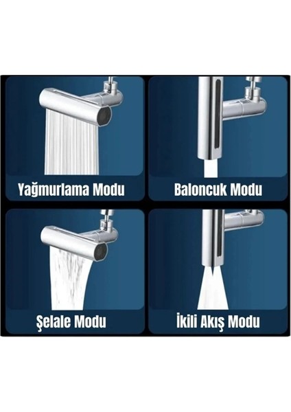Buğz Çok Fonksiyonlu Musluk Başlığı | 4 Su Modu | Geniş Uyumlu Adaptör Seti | Mutfak ve Banyo Uyumlu fırsatları