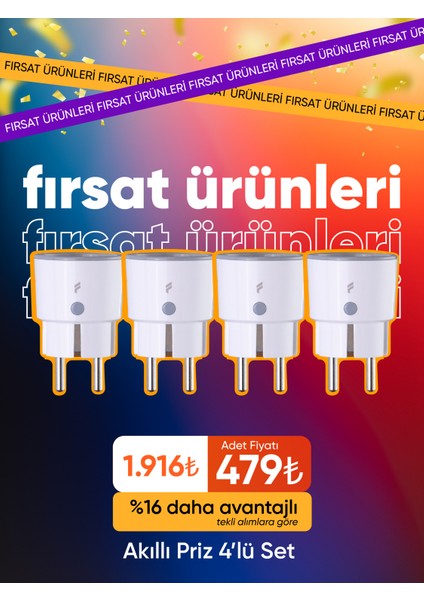 Wi-Fi Akıllı Priz (16A) 4'lü Set