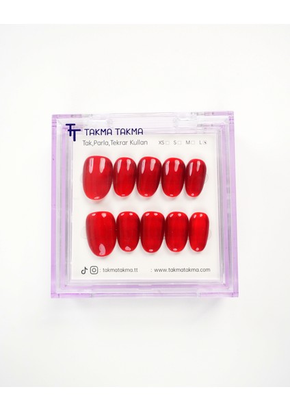 15'li Kırmızı Kısa Oval KOV1561 Tekrar Kullanılabilir El Yapımı Protez Takma Tırnak - Kırmızı-M fiyatları