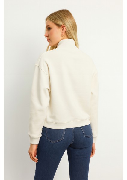 Regular Fit Dik Yaka Yarım Fermuarlı Sweat Bayan Sweat 25K0166K1 fırsatları