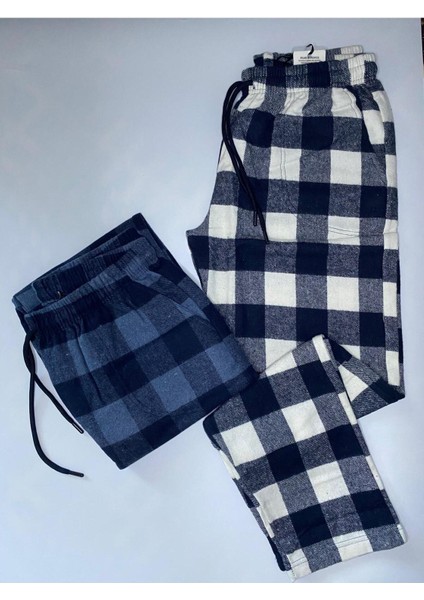 Erkek 2'li Kışlık Ekose Desenli Pazen Pamuklu Pijama Altı