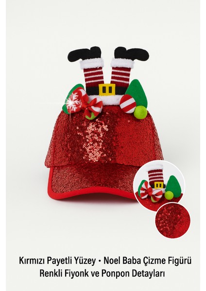 Kırmızı Payetli Noel Şapkası – Çizme Figürlü, Ponpon ve Fiyonk Detaylı Her Yaşa Uygun Parti Aksesuarı fiyatları