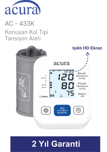 AC-433 K Geniş Ekranlı Türkçe Konuşan Tansiyon Aleti