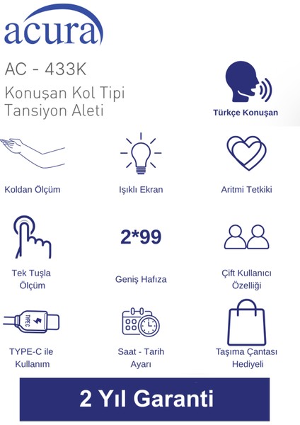 AC-433 K Geniş Ekranlı Türkçe Konuşan Tansiyon Aleti fiyatları