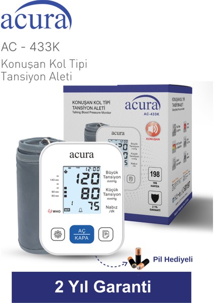 AC-433 K Geniş Ekranlı Türkçe Konuşan Tansiyon Aleti modelleri