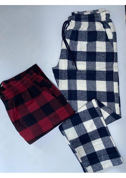 Erkek 2'li Kışlık Ekose Desenli Pazen Pamuklu Pijama Altı