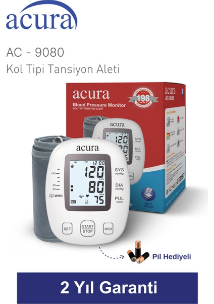 Ac-9080 199 Hafızalı Tam Otomatik Koldan Ölçer Tansiyon Aleti Çanta Hediyeli