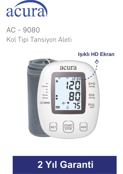 Ac-9080 199 Hafızalı Tam Otomatik Koldan Ölçer Tansiyon Aleti Çanta Hediyeli modelleri