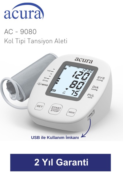 Ac-9080 199 Hafızalı Tam Otomatik Koldan Ölçer Tansiyon Aleti Çanta Hediyeli indirimleri