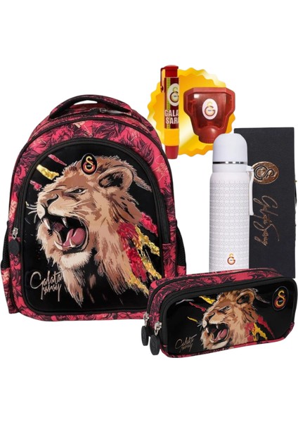 Galatasaray Üç Bölmeli Günlük ve Okul Sırt Çantası - Lisanslı Çift Katlı Çelik Termos Hediye