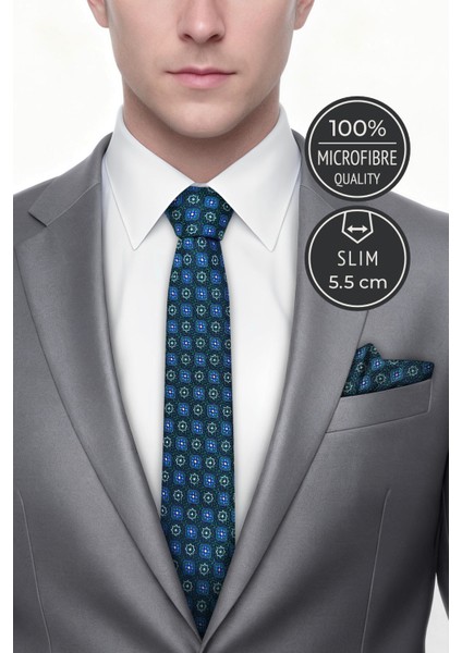 Slim Mozaik Desen Yeşil Kravat & Mendil fiyatları