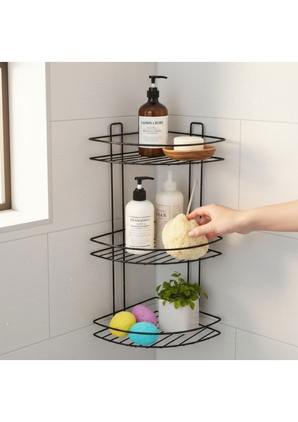 3 Katlı Köşe Şampuanlık Duş Rafı Siyah Vidalı Metal Banyo Organizeri Paslanmaz Şampuan Sabunluk indirimleri
