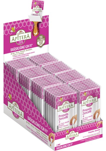 Apitera ZEN Doğal Bal, C Vitamini, Çinko, Selenyum, Zencefil, Tarçın, Karanfil, Karabiber, Limon ve Propolis İçeren Takviye Edici 56'lı Saşe