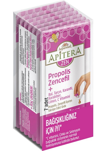 Apitera ZEN Doğal Bal, C Vitamini, Çinko, Selenyum, Zencefil, Tarçın, Karanfil, Karabiber, Limon ve Propolis İçeren Takviye Edici 56'lı Saşe fiyatları