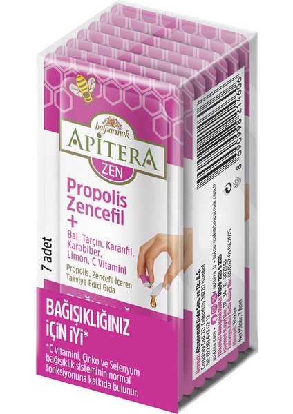 Apitera ZEN Doğal Bal, C Vitamini, Çinko, Selenyum, Zencefil, Tarçın, Karanfil, Karabiber, Limon ve Propolis İçeren Takviye Edici 56'lı Saşe modelleri