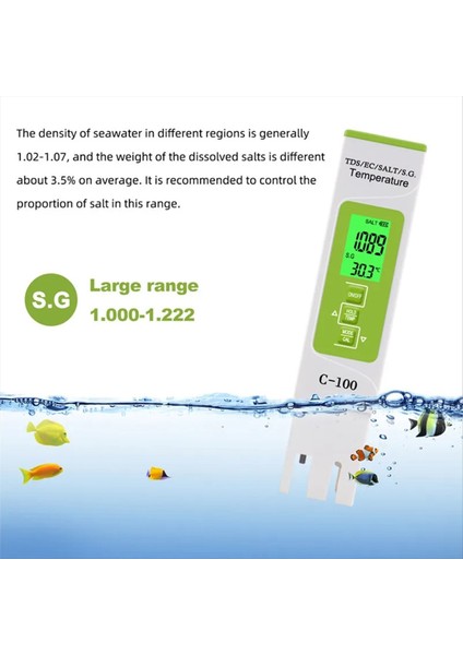 Tds/ec/tuzluluk/sg/sıcaklık Tuz Ölçer Su Kalitesi Test Cihazı (Yurt Dışından) modelleri