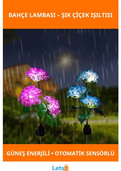 Güneş Enerjili Kazıklı Çiçek LED Lamba Bahçe Aydınlatması