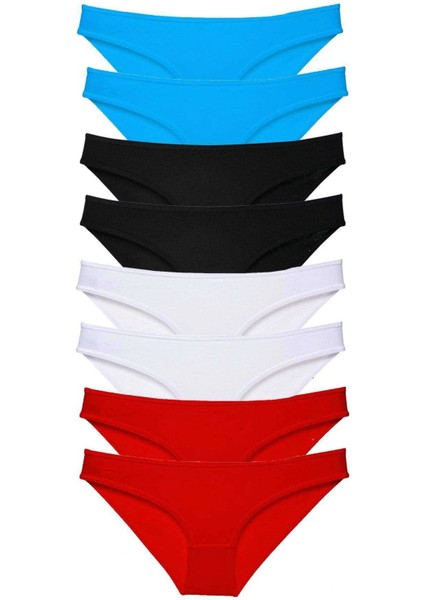 8 Adet Süper Eko Set Likralı Kadın Slip Külot Siyah Kırmızı Beyaz Mavi