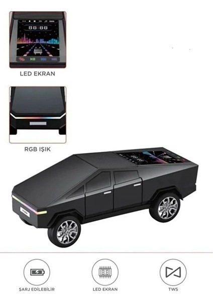 Buğz D68 Cyber Model Araba Tasarımlı Bluetooth Hoparlör 15W Güçlü Ses Rgb LED /tws/usb Siyah