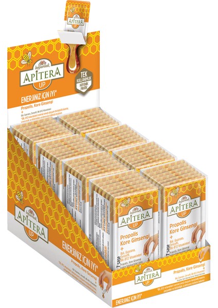 Apitera UP Doğal Bal, B Vitaminleri, Kırmızı Ginseng, Guarana ve Propolis İçeren Takviye Edici 56'lı Saşe