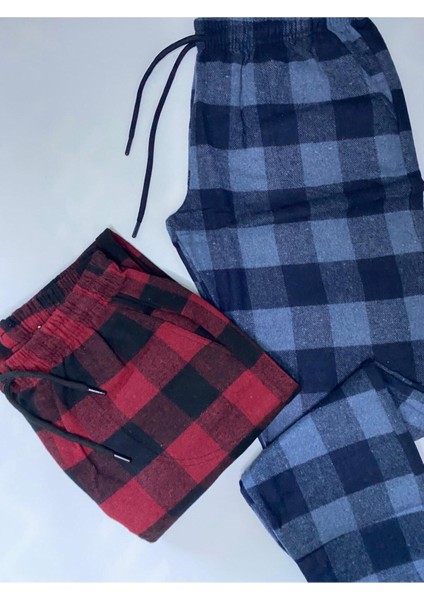 Erkek 2'li Kışlık Ekose Desenli Pazen Pamuklu Pijama Altı fiyatları