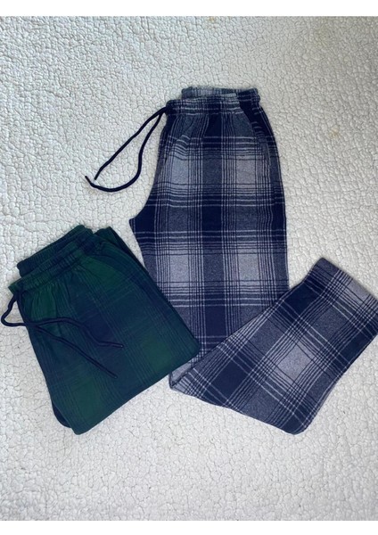 2 Adet Jakar Kümaş Kışlık Kadn Erkek Unisex Yeşil & Antrasit Rengi Eşofman Pijama Altı