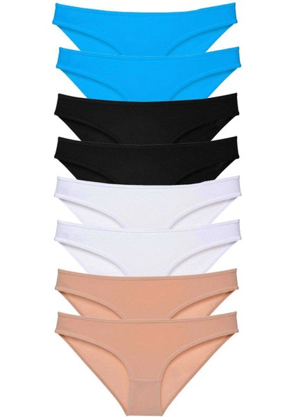 8 Adet Süper Eko Set Likralı Kadın Slip Külot Siyah Ten Beyaz Mavi