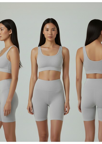 Pamuklu Kalın Askılı Fitilli Crop 3'lü Paket Siyah Beyaz Gri