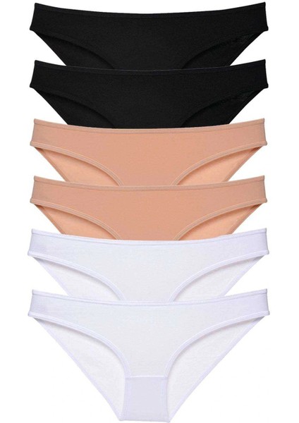 6 Adet Süper Eko Set Likralı Kadın Slip Külot Siyah Ten Beyaz