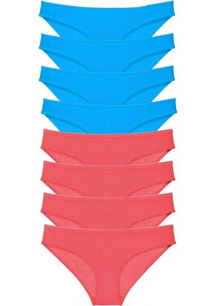 8 Adet Süper Eko Set Likralı Kadın Slip Külot Fuşya ve Mavi